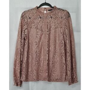 Cable & Gauge Lace Blouse Blush Pink Sheer size L